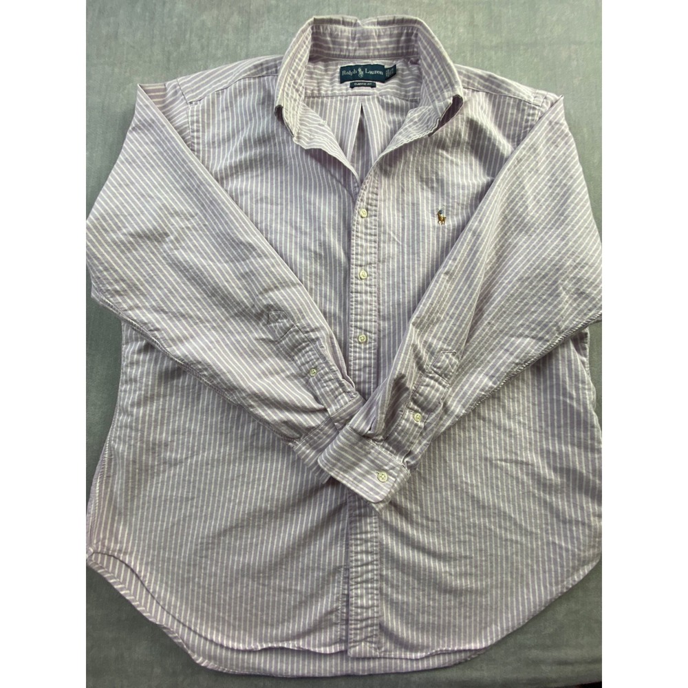 Ralph Lauren Classic Fit Oxford Shirt Mens 17.5 34/35 Purple White Striped L/S